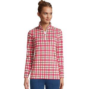Lands' End Women's Fleece Pullover 1/4 Zip Ivory and Red Plaid size PXS P2 P4 4P